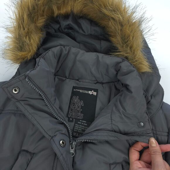 ALPHA INDUSTRIES Madison Vegan Fur Parka Puffer Jacket Military Cargo Gorpcore - Picture 2 of 15